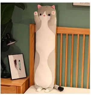 [CC000134] Cat Long Throw Pillow Grey