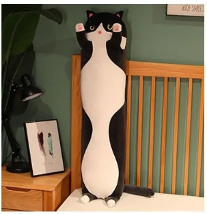 [CC000133] Cat Long Throw Pillow Black